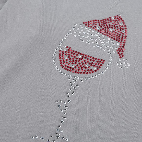 Rhinestone studded embellished Christmas Santa Wine Glass Sweatshirt - Picture 15 of 16